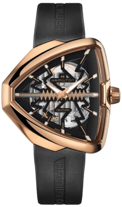Hamilton Ventura Elvis80 Auto Skeleton Dial Pvd Rose Gold Steel Black Rubber Strap Men's Watch H24525331