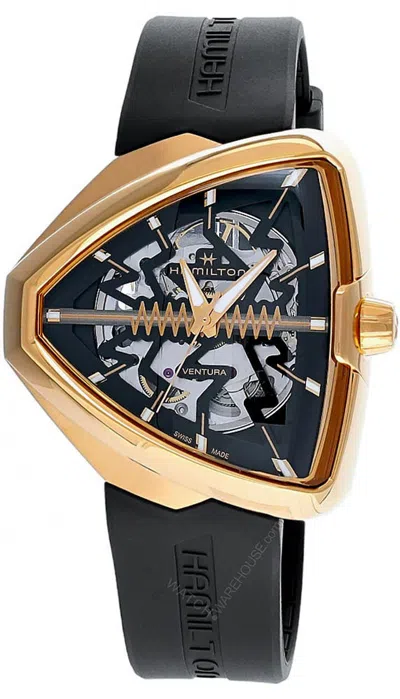 Pre-owned Hamilton Ventura Elvis80 Skeleton Auto Rubber Men's Watch H24525331