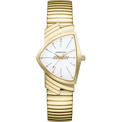 Pre-owned Hamilton Ventura L White Dial Asymmetric Men's Swiss Gold Watch H24301111