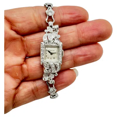 Pre-owned Hamilton Vintage 14k White Gold & Platinum  Watch, 52 Diamonds, 1950s