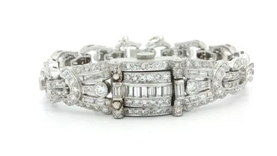 Pre-owned Hamilton Vintage  Platinum 7.86ctw Round & Baguette Diamond Hidden Watch Bracelet In Multi