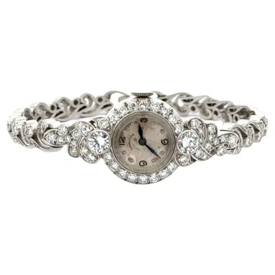 Pre-owned Hamilton Vintage Mid Century Fancy  Platinum & Round Cut Diamond Watch Bracelet In Multi