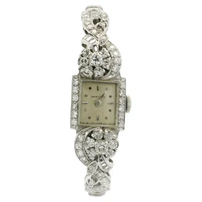 Pre-owned Hamilton Vintage Platinum  3.18ctw Round & Baguette Cut Diamond Watch Bracelet In Multi