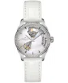 Hamilton Women's Swiss Automatic Jazzmaster Open Heart Diamond 1/3 Ct. T.w. White Leather Strap Watch 36mm