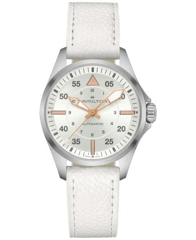 Hamilton Women's Swiss Automatic Khaki Aviation White Leather Strap Watch 36mm