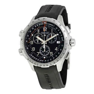 Pre-owned Hamilton X-wind Gmt Chronograph Black Dial Men'swatch H77912335