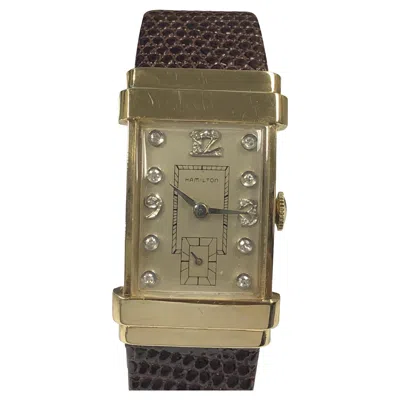 Pre-owned Hamilton Yellow Gold And Diamond Set 1940s Top Hat Wristwatch
