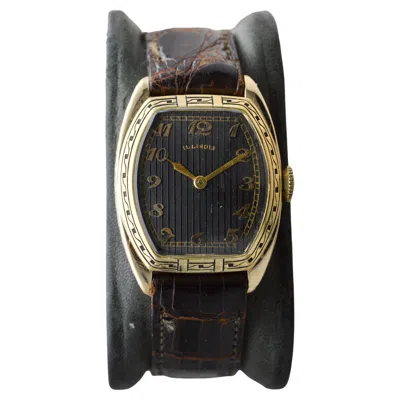 Pre-owned Hamilton Yellow Gold Filled Deco Style Tonneau With Rare Original Dial 1950