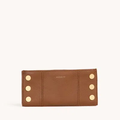 Hammitt 110 North Mahogany Pebble Brushed Gold Red Zip