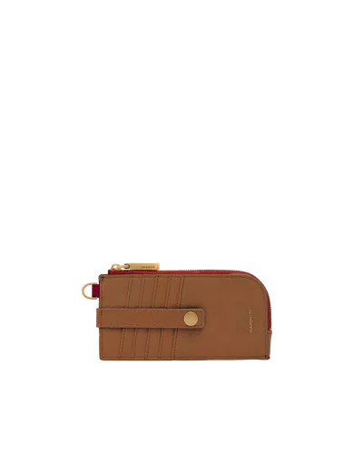 Hammitt 210 East Mahogany Pebble Brushed Gold Red Zip