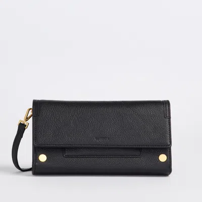Hammitt Aj Crossbody Clutch Black Brushed Gold Red Zip