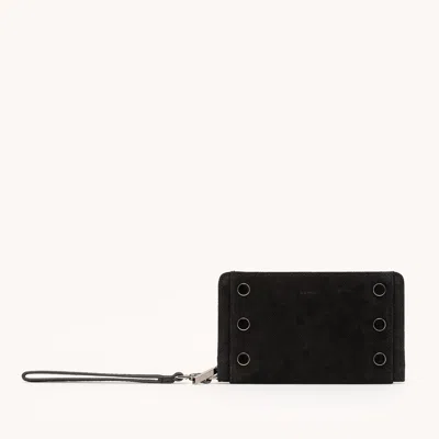 Hammitt Bryant Wallet Noir Diamond Suede Gunmetal Sml