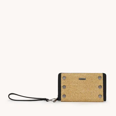 Hammitt Bryant Wallet Noir Smooth Raffia Gunmetal