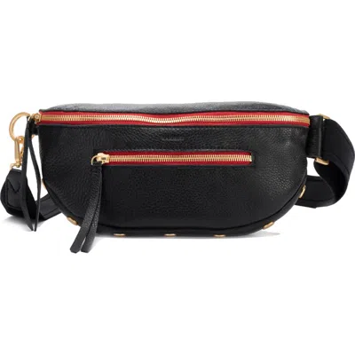 Hammitt Charles Crossbody Black Brushed Gold Red Zip Med
