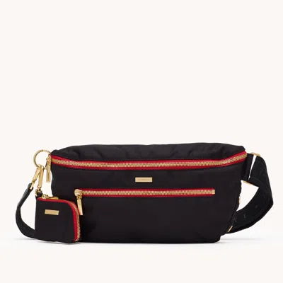 Hammitt Charles Crossbody Black Nylon Gold Red Zip Lrg
