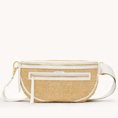 Hammitt Charles Crossbody Calla Lily White Raffia Brushed Gold Hammered Lrg