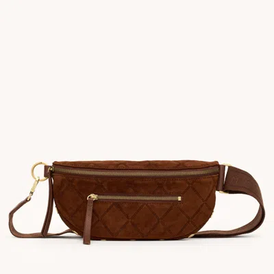 Hammitt Charles Crossbody Chocolate Diamond Suede Antique Gold Med