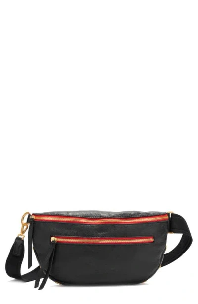 Hammitt Charles Crossbody Black Brushed Gold Red Zip Lrg