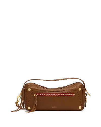 Hammitt Doxie Mahogany Pebble Brushed Gold Red Zip Med In Brown