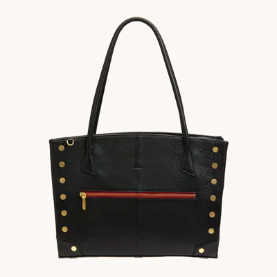 Hammitt Elle Work Carry Black Brushed Gold Red Zip