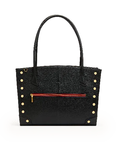Hammitt Elle Work Carry Black Brushed Gold Red Zip