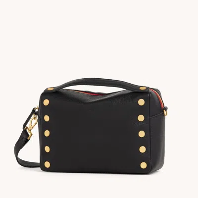Hammitt Evan Crossbody Black Brushed Gold Red Zip Med