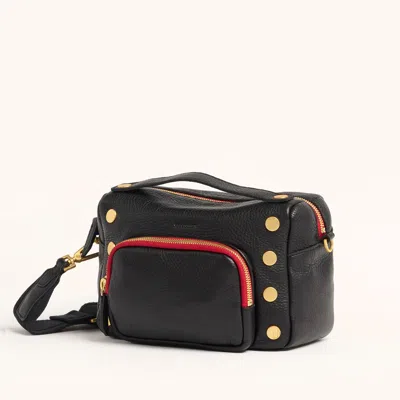 Hammitt Evan Crossbody Cargo Black Brushed Gold Red Zip Sml