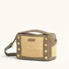 Hammitt Evan Crossbody Pewter Raffia Brushed Gold Sml