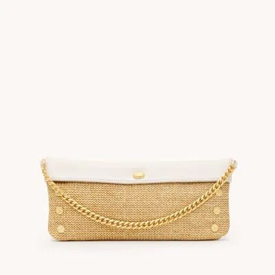 Hammitt Invitation Clutch Calla Lily White Raffia Brushed Gold Hammered