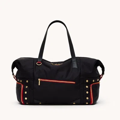 Hammitt Ivy Weekender Black Nylon Gold Red Zip