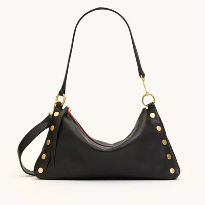 Hammitt Kyle Black Brushed Gold Red Zip Med