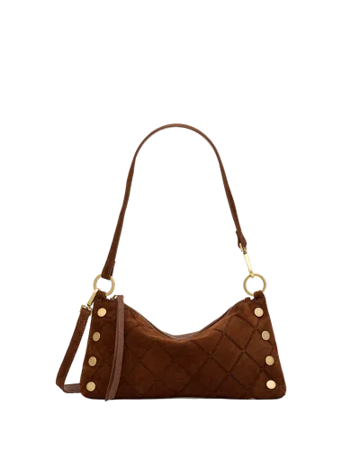 Hammitt Kyle Chocolate Diamond Suede Antique Gold Sml In Brown