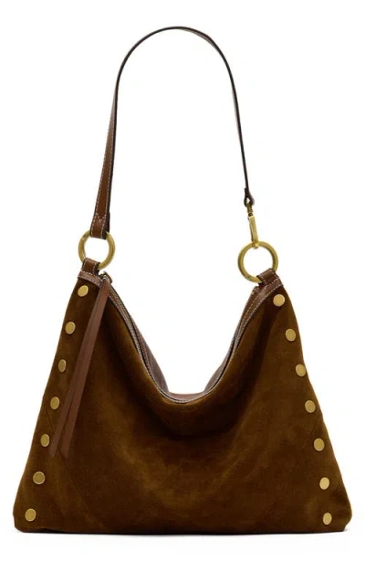 Hammitt Kyle Large Suede Hobo In Cinnamon Suede/antique Gold