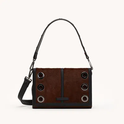 Hammitt Montana Clutch Calf Hair Gunmetal Sml In Orange