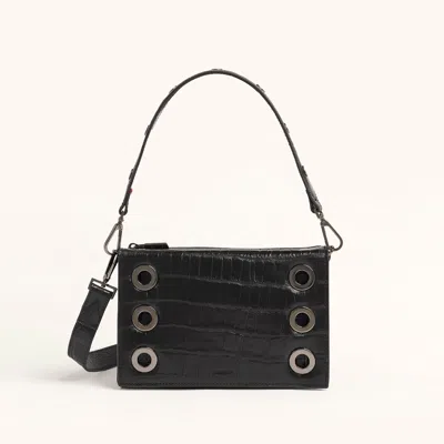 Hammitt Montana Clutch Evening Crocco Gunmetal Sml