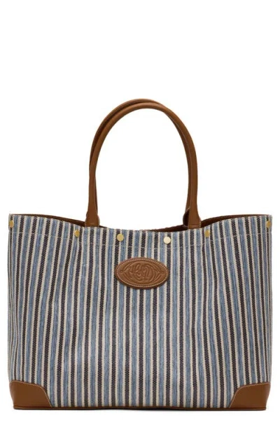 Hammitt Olympia Tote Cabana Blue Brushed Gold In Gray