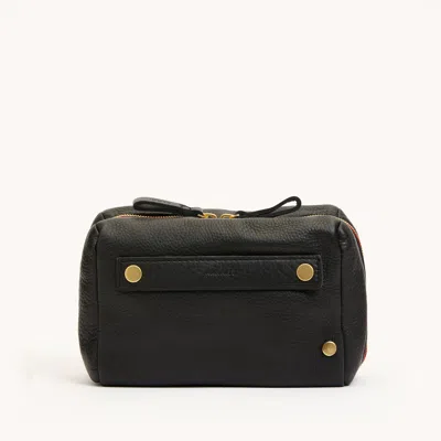 Hammitt Powers Black Brushed Gold Red Zip Med