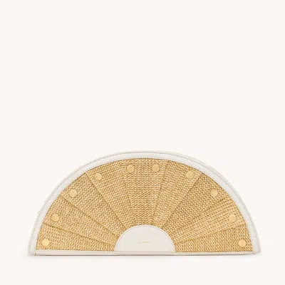 Hammitt Shelley Clutch Calla Lily White Raffia Brushed Gold Hammered