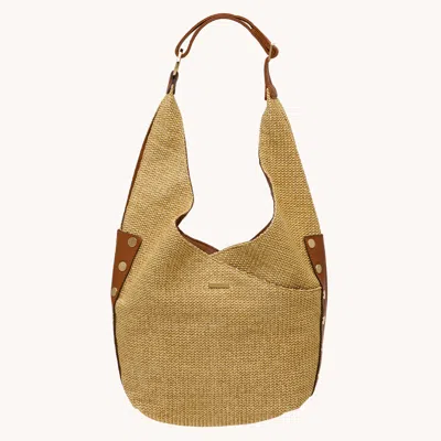 Hammitt Tom Zip Cocoa Raffia Gold Med