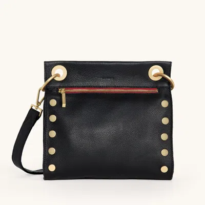 Hammitt Tony Black Brushed Gold Red Zip Med