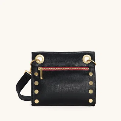 Hammitt Tony Black Brushed Gold Red Zip Sml