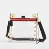 Hammitt Tony Clear Black Brushed Gold Red Zip Med