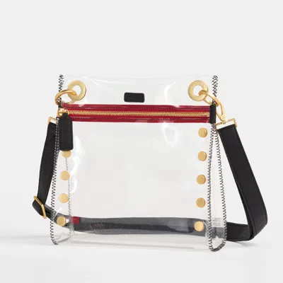 Hammitt Tony Clear Black Brushed Gold Red Zip Med