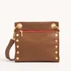 Hammitt Tony Mahogany Pebble Brushed Gold Red Zip Med