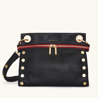 Hammitt Tony Signature Black Brushed Gold Red Zip Med
