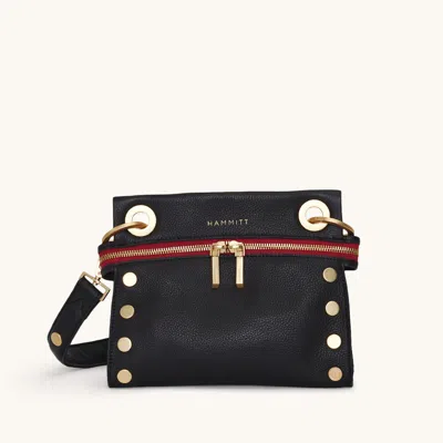 Hammitt Tony Signature Black Brushed Gold Red Zip Sml