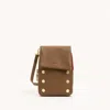 Hammitt Vip Mobile Mahogany Pebble Brushed Gold Red Zip