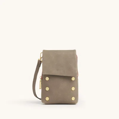 Hammitt Vip Mobile Pewter Brushed Gold Red Zip