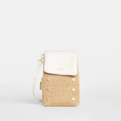 Hammitt Vip Mobile Shell White Raffia Brushed Gold Shell In Brown