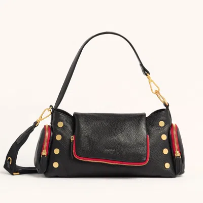 Hammitt Vip Satchel Cargo Black Brushed Gold Red Zip